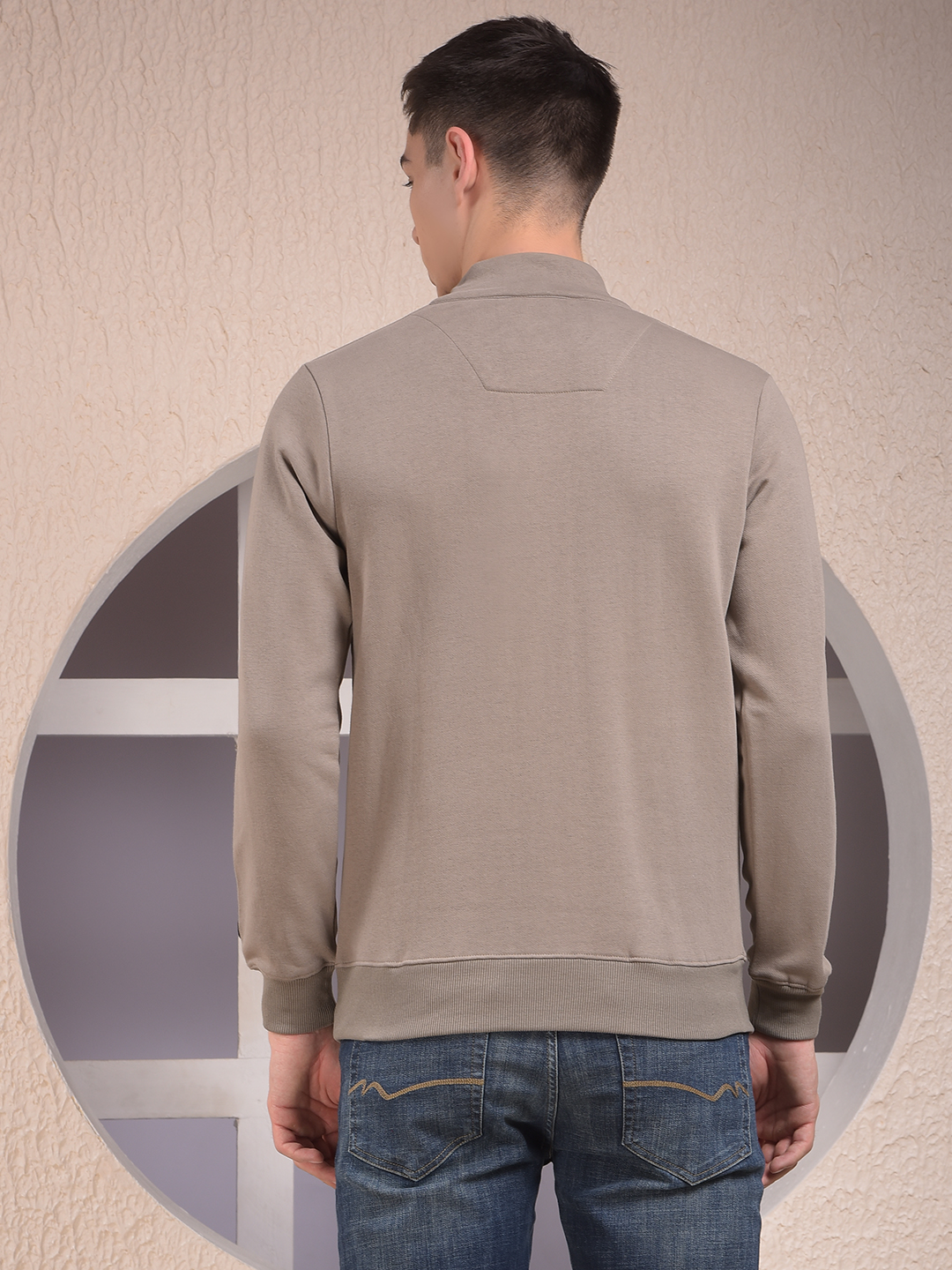 Numero Uno Men Grey Mock Neck Sweatshirt